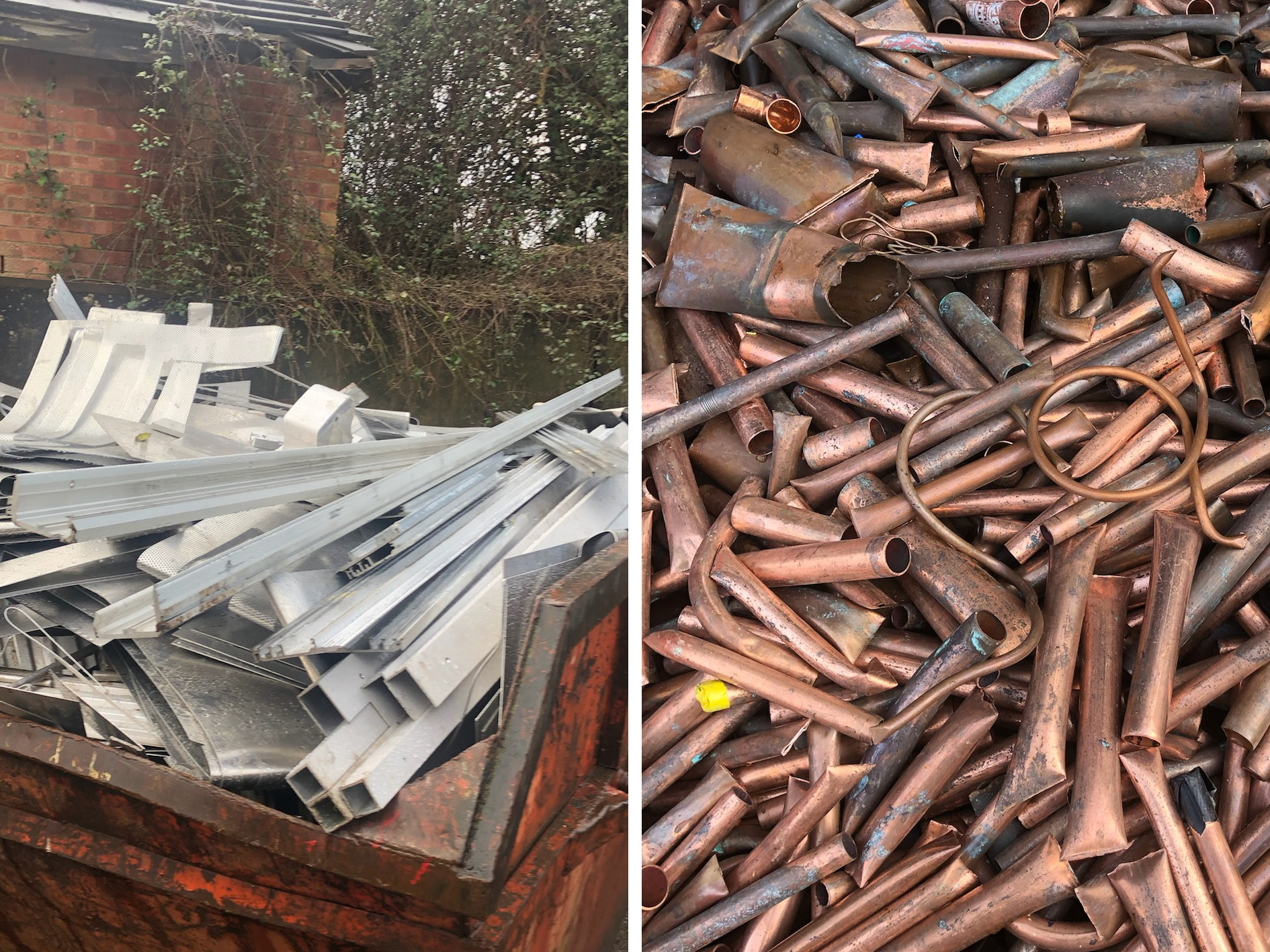 Picture of ferrous metal pile against a picture of non-ferrous metal