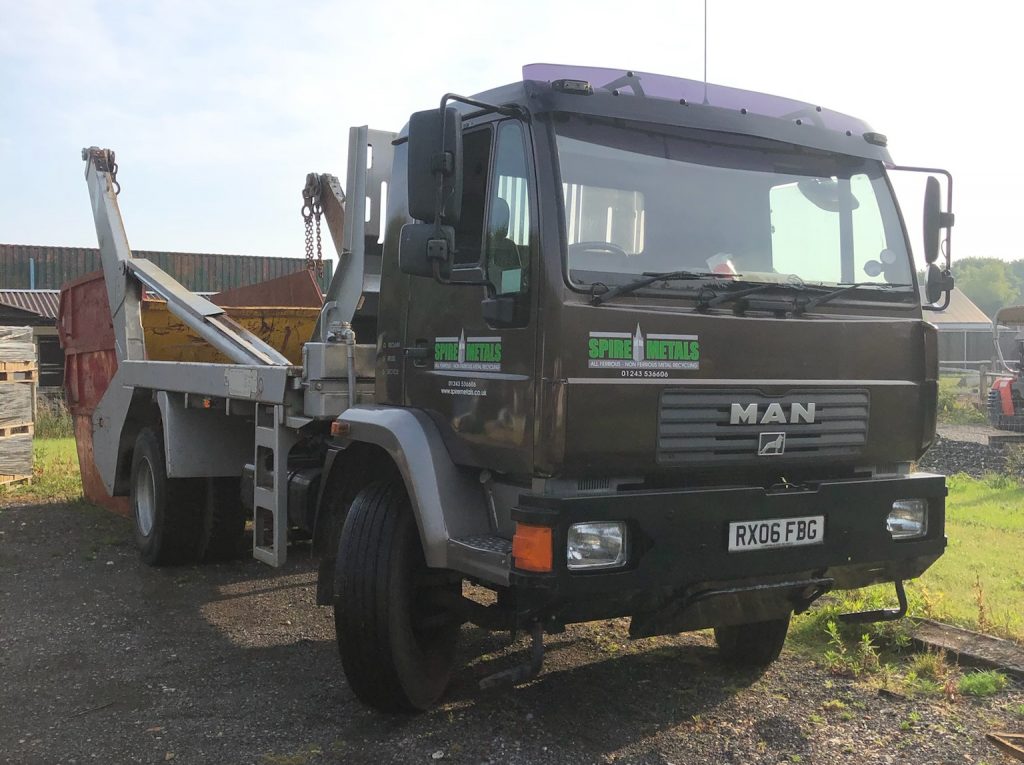Spire Metals scrap recycling truck with skip attached